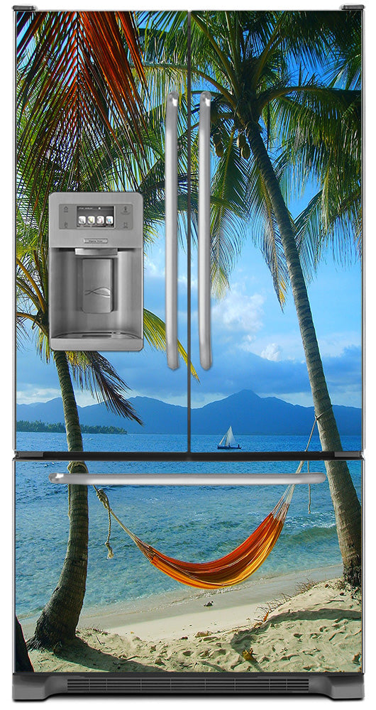 Beach Hammock Magnet Skin on Model Type French Door Refrigerator with Ice Maker Water Dispenser
