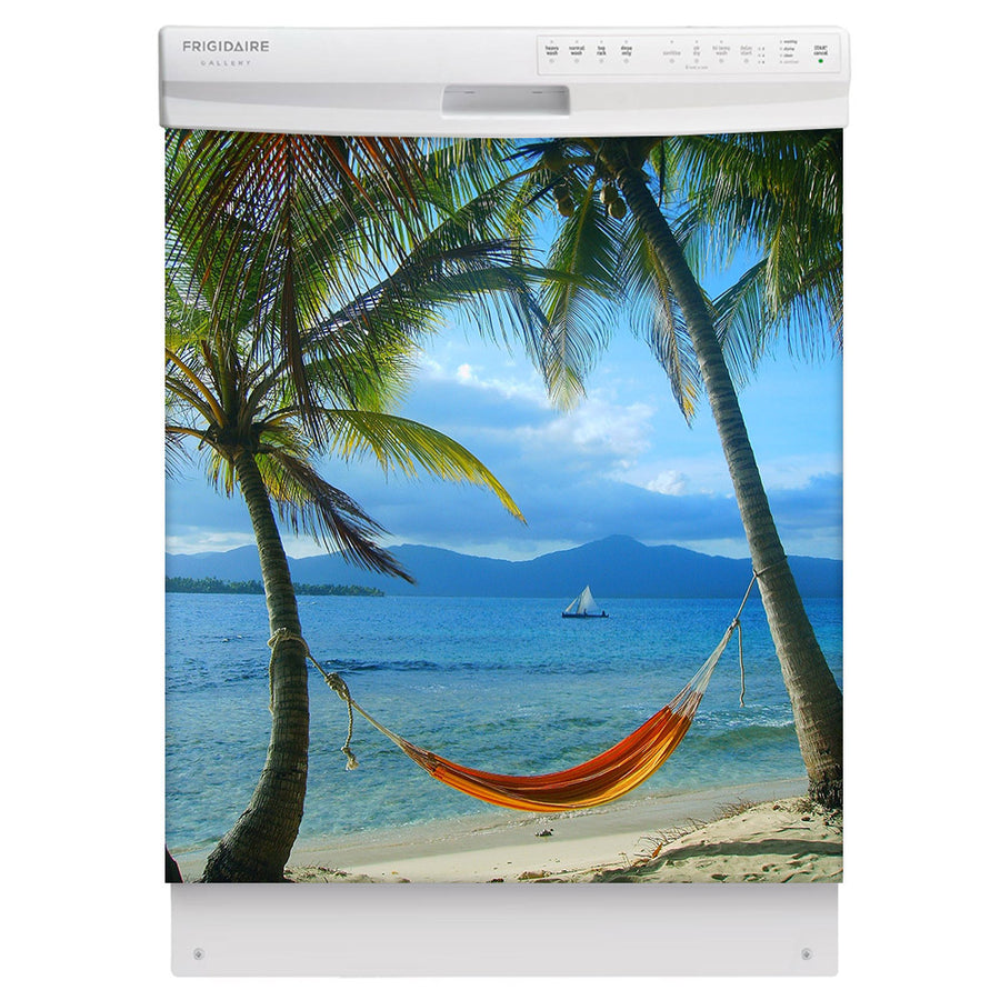 Beach Hammock Magnet Skin on White Dishwasher