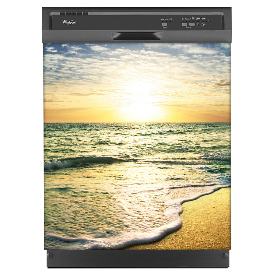 Beach Sunrise Magnet Skin on Black Dishwasher