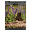 Load image into Gallery viewer, Bear Cub Smelling Flowers Magnet Skin on Black Dishwasher
