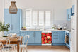 Load image into Gallery viewer, Breakfast table in kitchen with white walls, blue cabinets, marble countertop large window over sink area sweet strawberries magnet skin on dishwasher white control panel