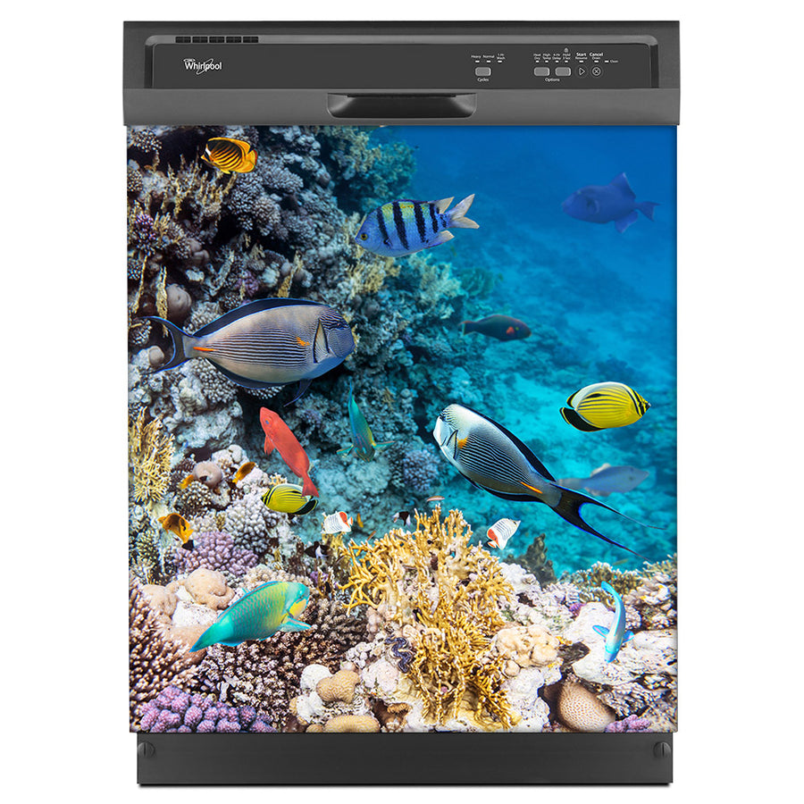 Coral Reef Fish Magnet Skin on Black Dishwasher
