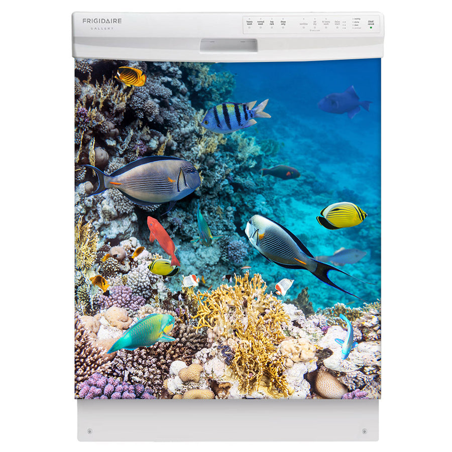 Coral Reef Fish Magnet Skin on White Dishwasher