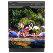 Load image into Gallery viewer, Flamingo Garden Magnet Skin on Black Dishwasher