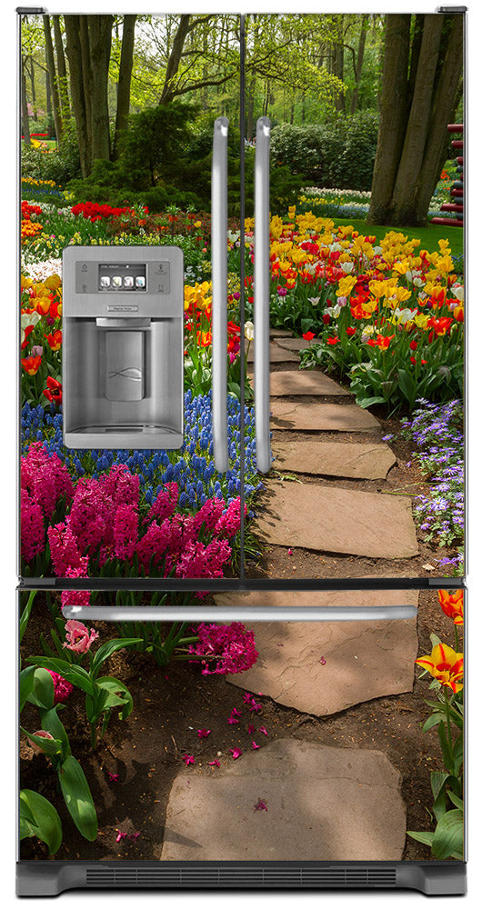 Flower Path Magnet Skin on Model Type French Door Refrigerator with Ice Maker Water Dispenser