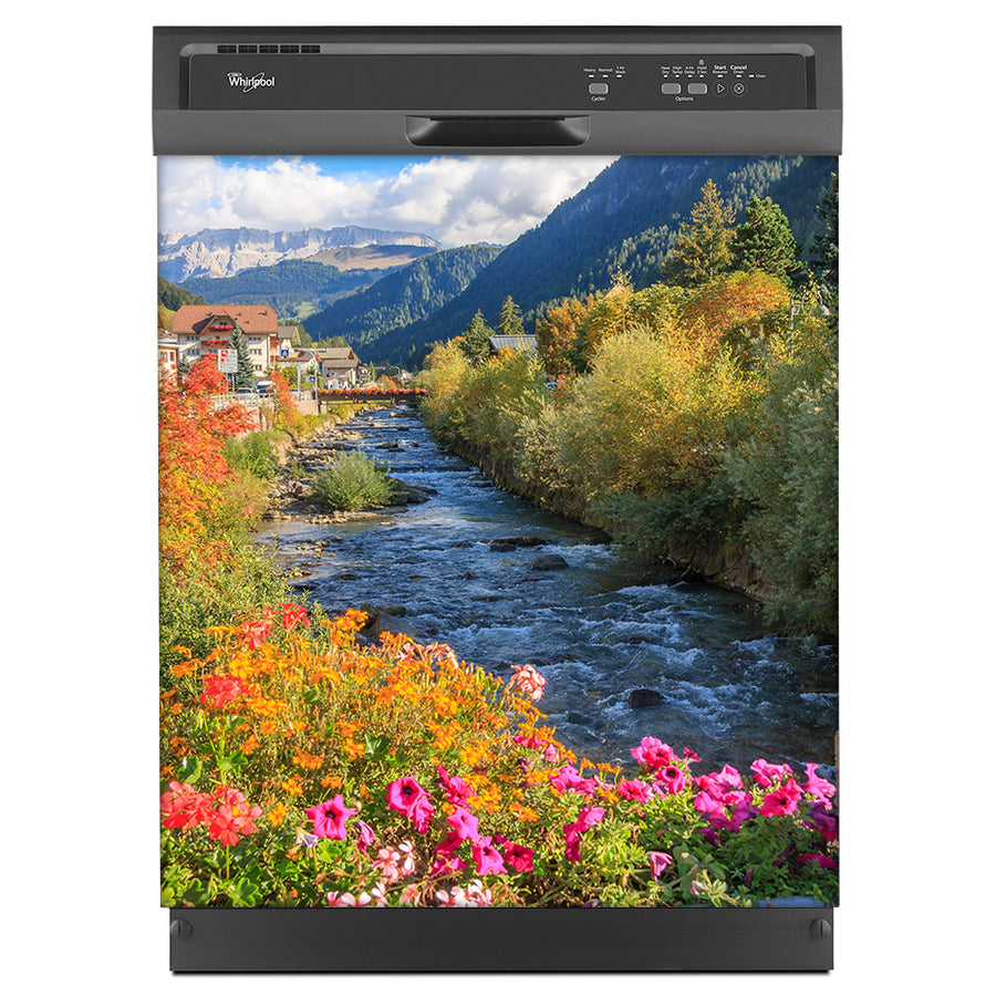  Flowers Along a Stream Magnetic Dishwasher Cover Skin Panel on Dishwasher with Black Control Panel 