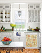 Load image into Gallery viewer, Kitchen with White Cabinets Green Countertop Terra Cotta Floor Kitchen Sink with Window next to Elegant Fish & Pattern Designs Dishwasher Cover Skin on Dishwasher with White Control Panel