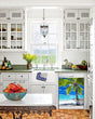 Load image into Gallery viewer, Kitchen with White Cabinets Green Countertop Terra Cotta Floor Kitchen Sink with Window next to Perfect Palm Tree Magnet Skin on Dishwasher with White Control Panel