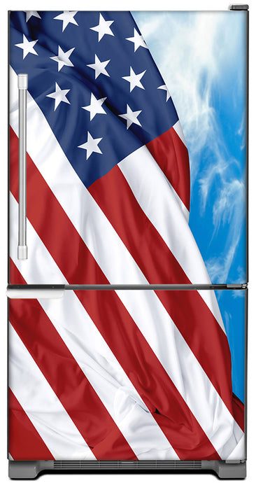 Majestic USA Flag Magnet Skin on Model Type Bottom Freezer Refrigerator