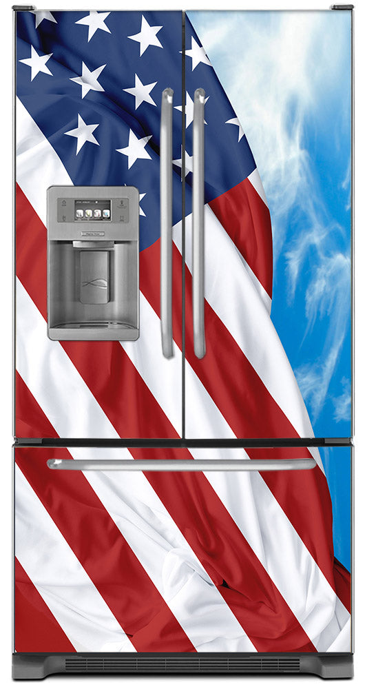 Majestic USA Flag Magnet Skin on Model Type French Door Refrigerator with Ice Maker Water Dispenser