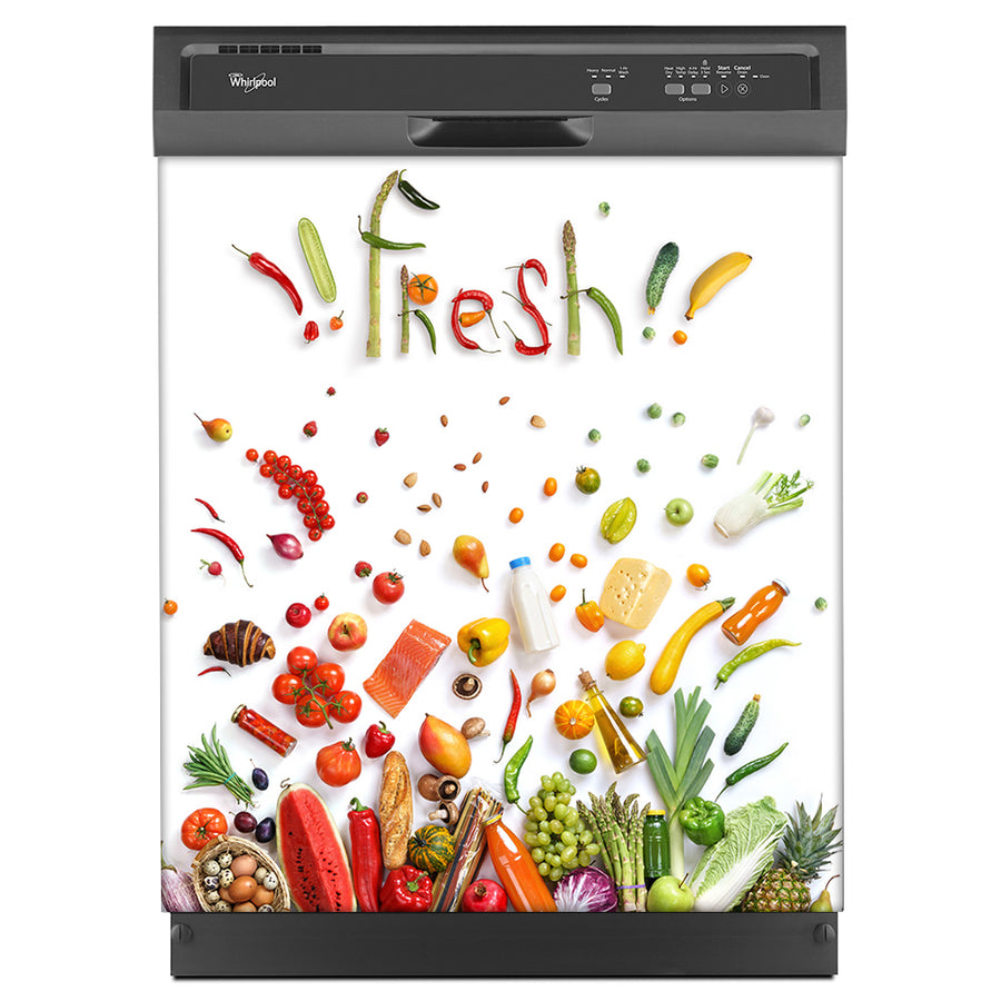 Market Fresh Magnet Skin on Black Dishwasher