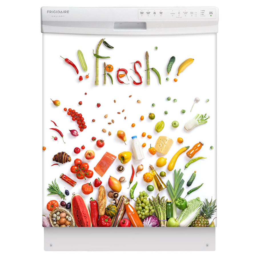 Market Fresh Magnet Skin on White Dishwasher