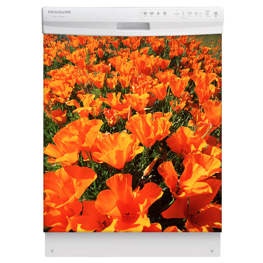 Orange Poppies Magnet Skin on White Dishwasher