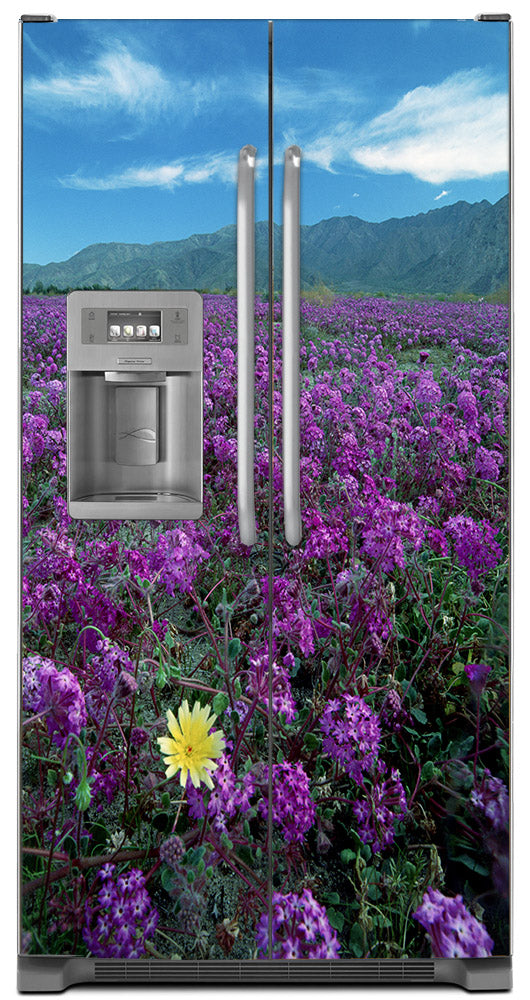 Peek a Boo Yellow Daisy Magnetic Refrigerator Cover Panel Skin Wrap on Refrigerator  Model Type Side by Side Fridge with Ice Maker