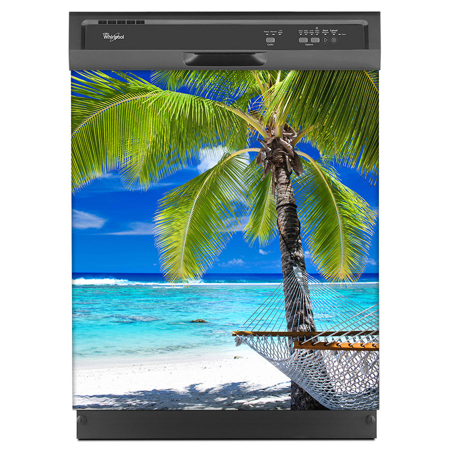 Perfect Palm Tree Magnet Skin on Black Dishwasher