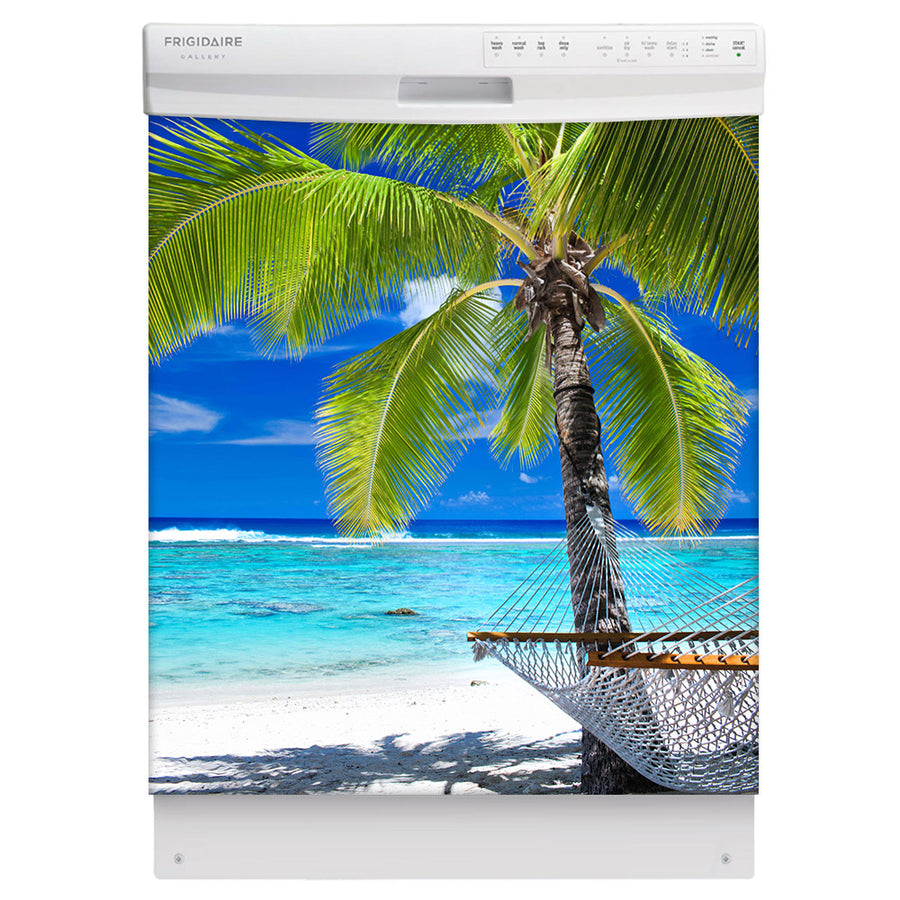 Perfect Palm Tree Magnet Skin on White Dishwasher