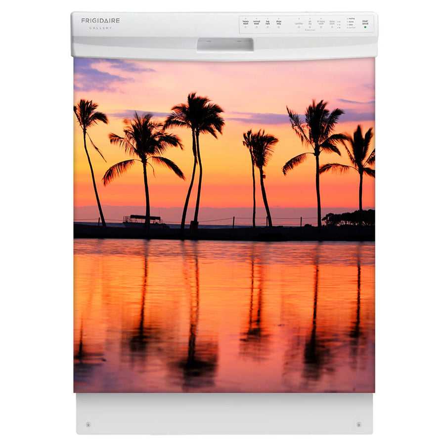 Sunset Palm Trees Magnet Skin on White Dishwasher