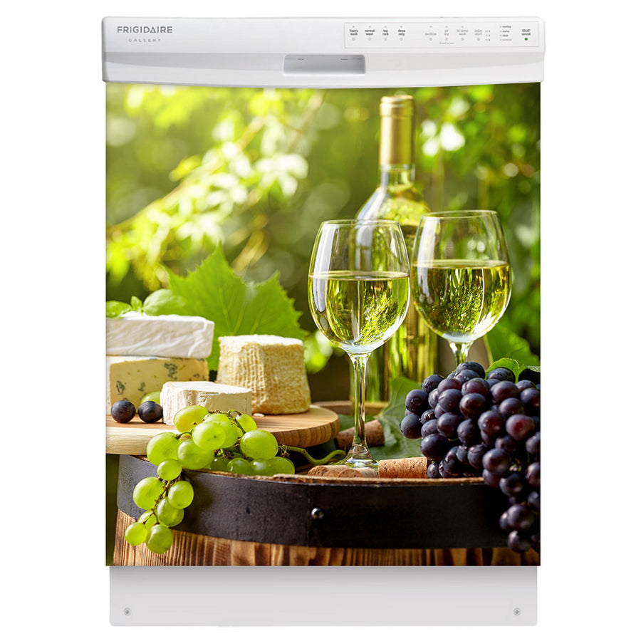 Winery Picnic Magnetic Dishwasher Cover Skin Panel on Dishwasher with White Control Panel