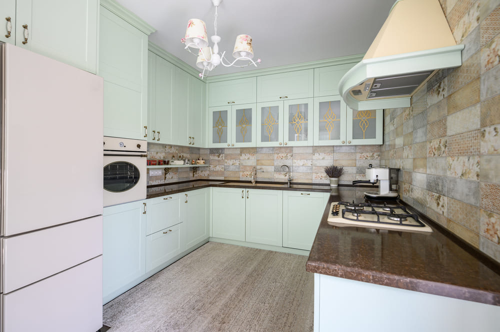 Refrigerator with a beige refrigerator skin matches retro beige oven and range