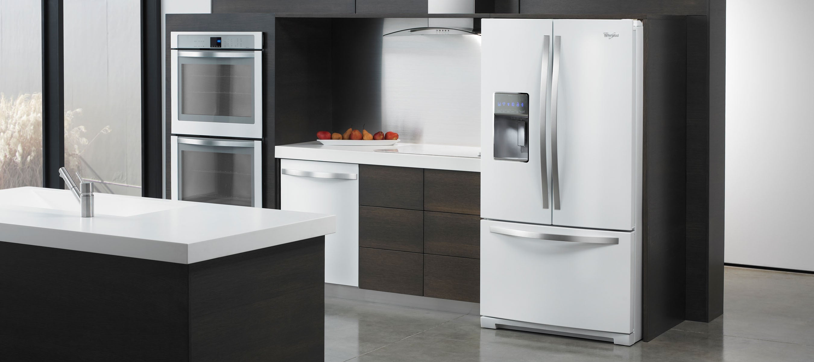 kitchen with white cafe fridge and white dishwasher