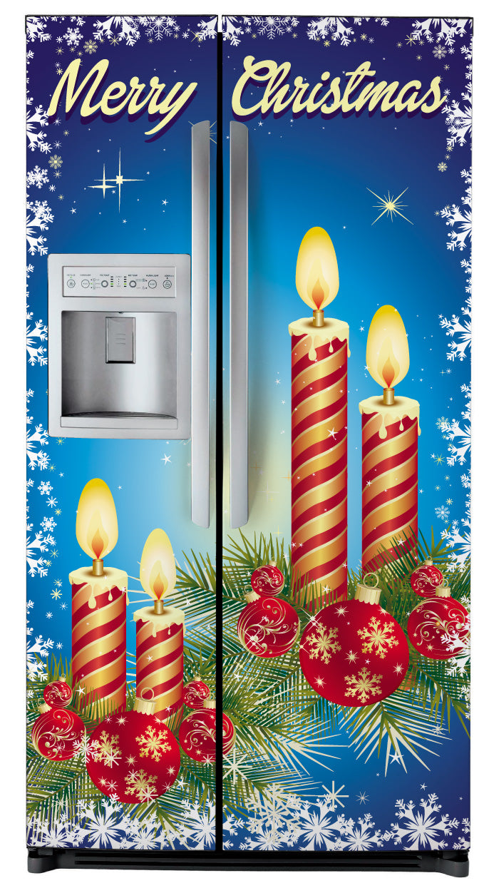 Magnetic Merry Christmas Candles Refrigerator Cover Skin