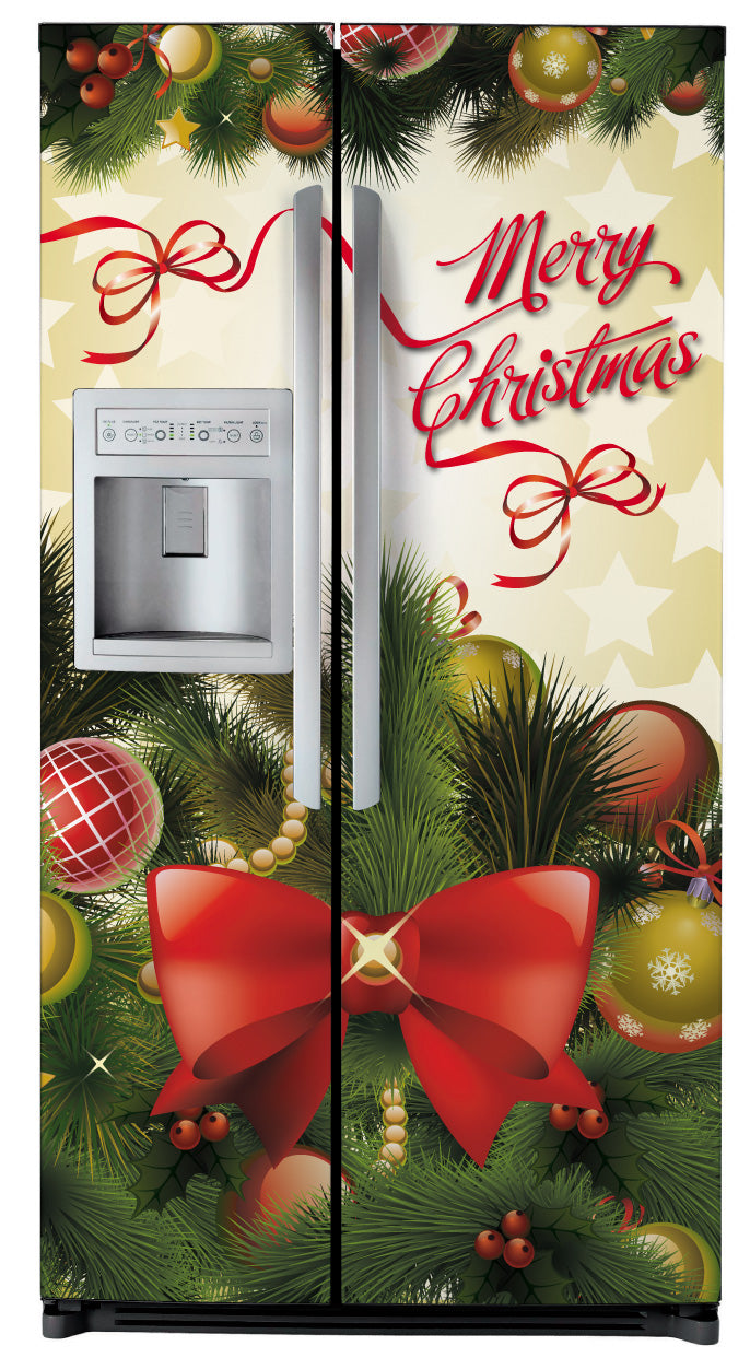 Magnetic Merry Christmas Bow Refrigerator Cover Skin