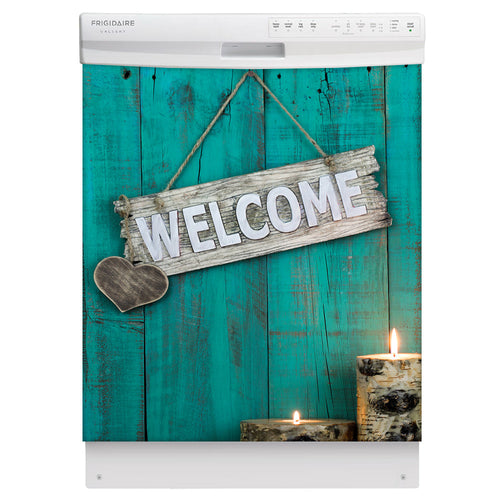 Always Welcome Magnet Skin on White Dishwasher