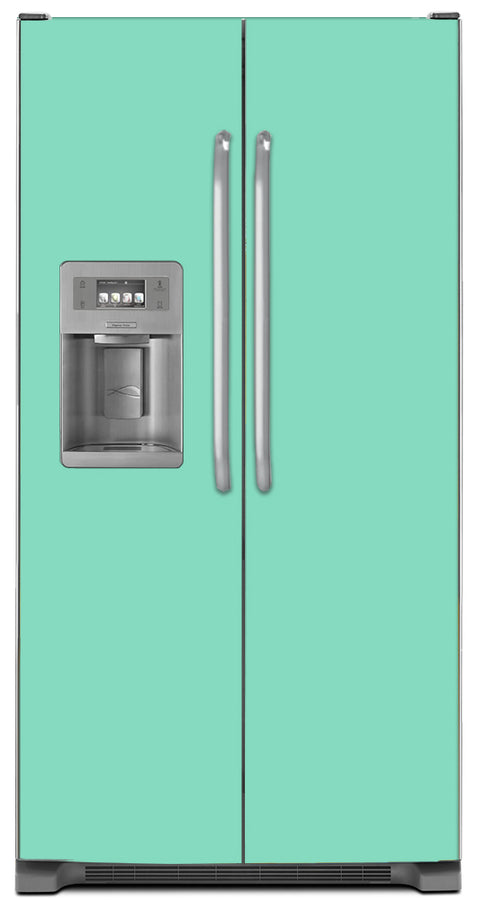  Aqua Green Color Magnet Skin on Model Type Side by Side Refrigerator with Ice Maker Water Dispenser 