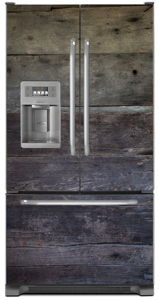 Barn Wood Panels Magnetic Refrigerator Skin Wrap Cover on Model Type French Door Fridge with Ice Maker