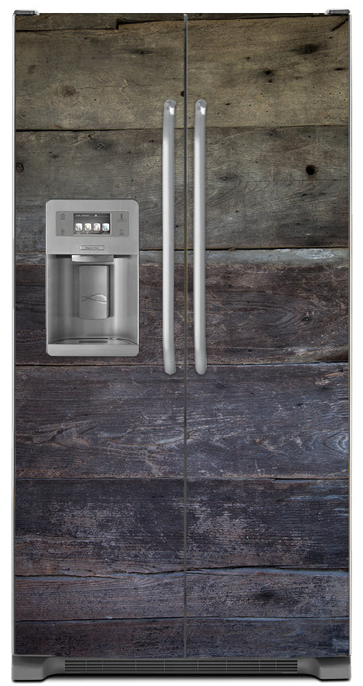 Barn Wood Panels Magnetic Refrigerator Skin Wrap Cover on Model Type Side by Side Fridge with Ice Maker