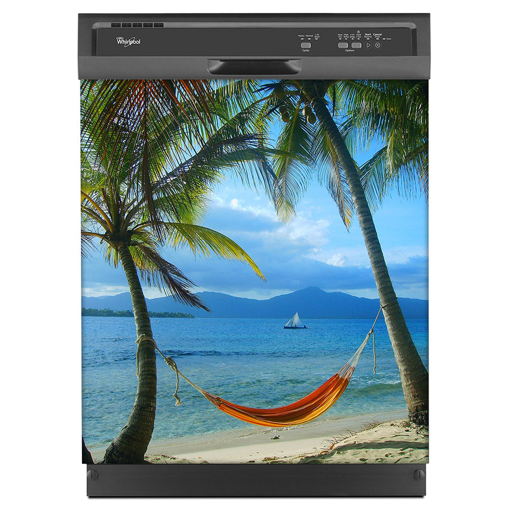 Beach Hammock Magnet Skin on Black Dishwasher