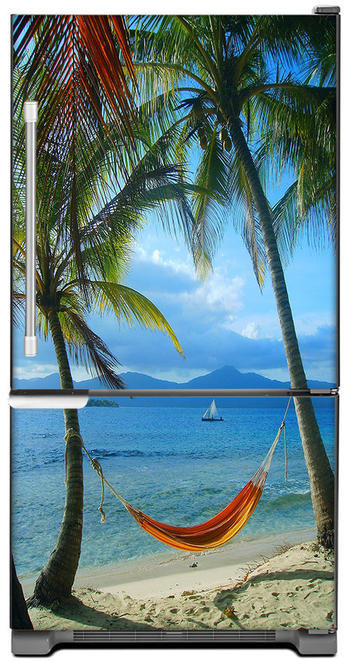 Beach Hammock Magnet Skin on Model Type Bottom Freezer Refrigerator
