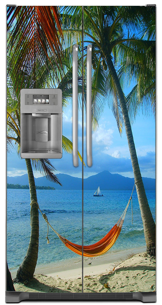 Beach Hammock Magnet Skin on Model Type Side by Side Refrigerator with Ice Maker Water Dispenser
