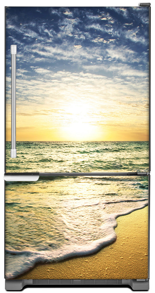 Beach Sunrise Magnet Skin on Model Type Bottom Freezer Refrigerator