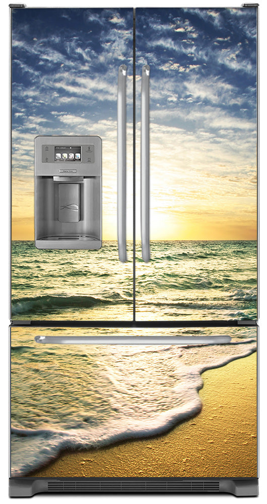Beach Sunrise Magnet Skin on Model Type French Door Refrigerator with Ice Maker Water Dispenser