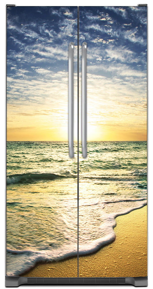 Beach Sunrise Magnet Skin on Model Type Side by Side Refrigerator