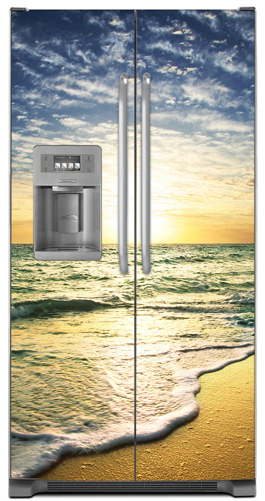 Beach Sunrise Magnet Skin on Model Type Side by Side Refrigerator with Ice Maker Water Dispenser