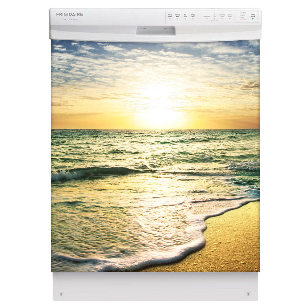 Beach Sunrise Magnet Skin on White Dishwasher