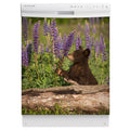Bear Cub Smelling Flowers Magnet Skin on White Dishwasher