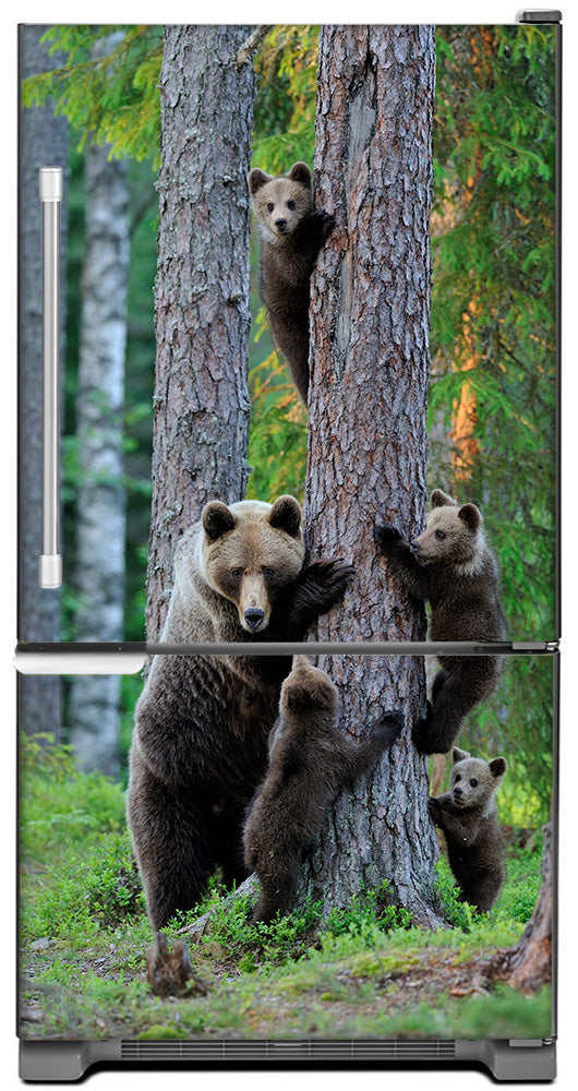 Bear Family Magnet Skin on Model Type Bottom Freezer Refrigerator