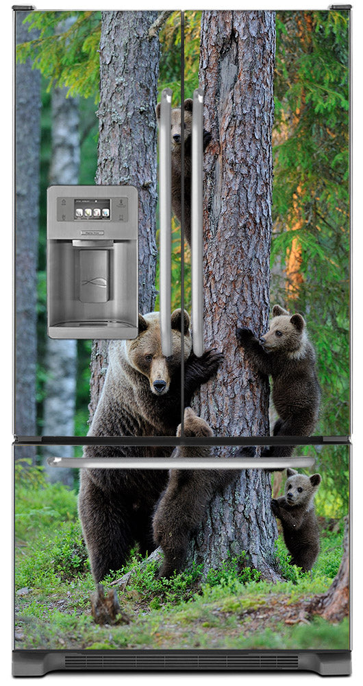 Bear Family Magnet Skin on Model Type French Door Refrigerator with Ice Maker Water Dispenser