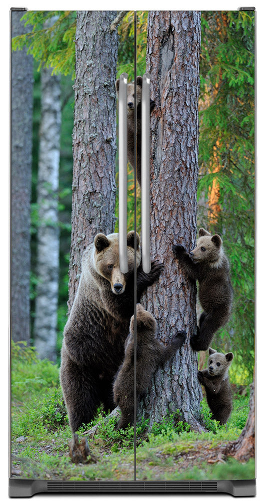 Bear Family Magnet Skin on Model Type Side by Side Refrigerator