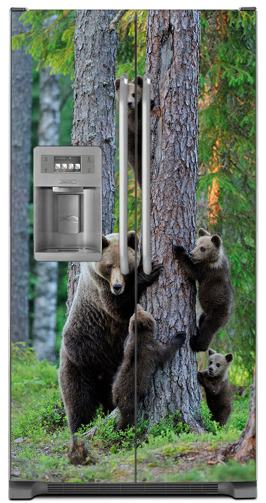 Bear Family Magnet Skin on Model Type Side by Side Refrigerator with Ice Maker Water Dispenser