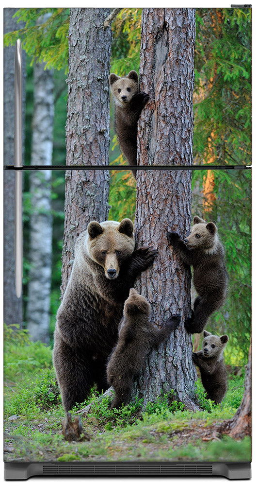 Bear Family Magnet Skin on Model Type Top Freezer Refrigerator