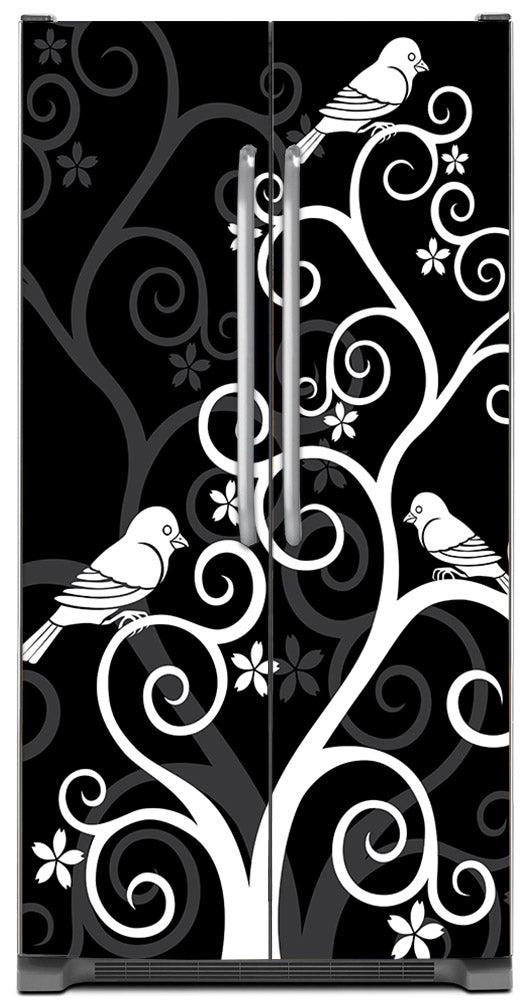 Birds On Swirls Magnet Skin on Model Type Side by Side Refrigerator