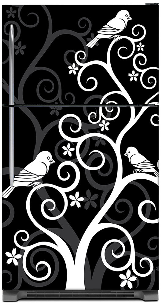 Birds On Swirls Magnet Skin on Model Type Top Freezer Refrigerator