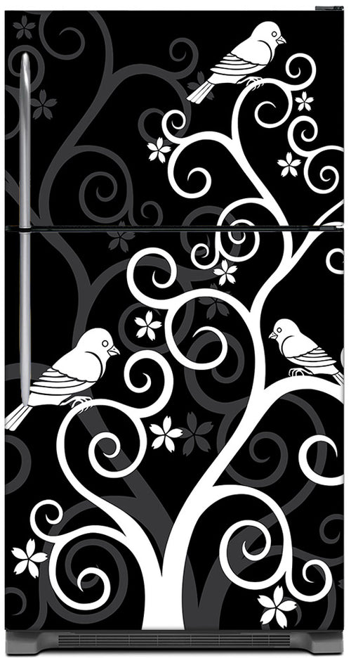 Birds On Swirls Magnet Skin on Model Type Top Freezer Refrigerator