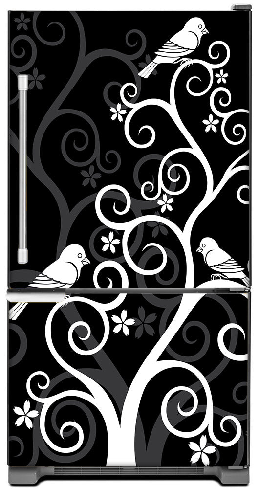 Birds On Swrils Magnet Skin on Model Type Bottom Freezer Refrigerator