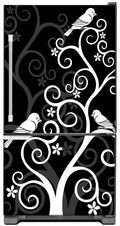 Birds On Swrils Magnet Skin on Model Type Bottom Freezer Refrigerator