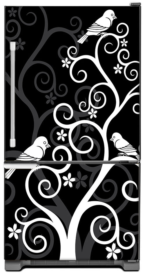 Birds On Swrils Magnet Skin on Model Type Bottom Freezer Refrigerator